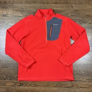 Eddie Bauer Pullover Mens Large Red First Ascent Fleece Quarter Zip Chest Pocket